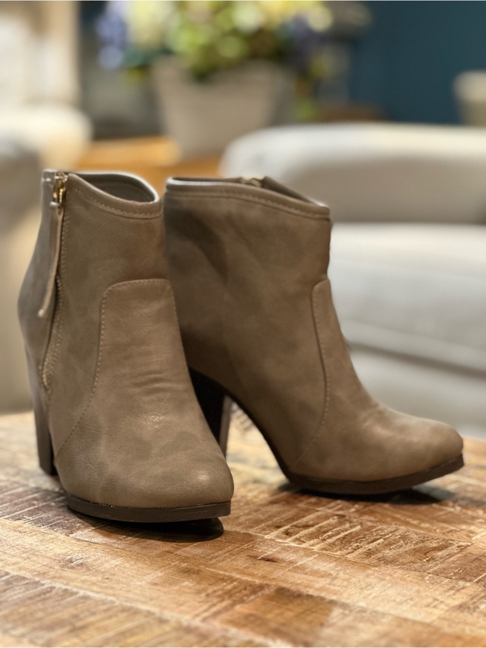 Women's JG Taupe Ankle Booties with Side Zip
